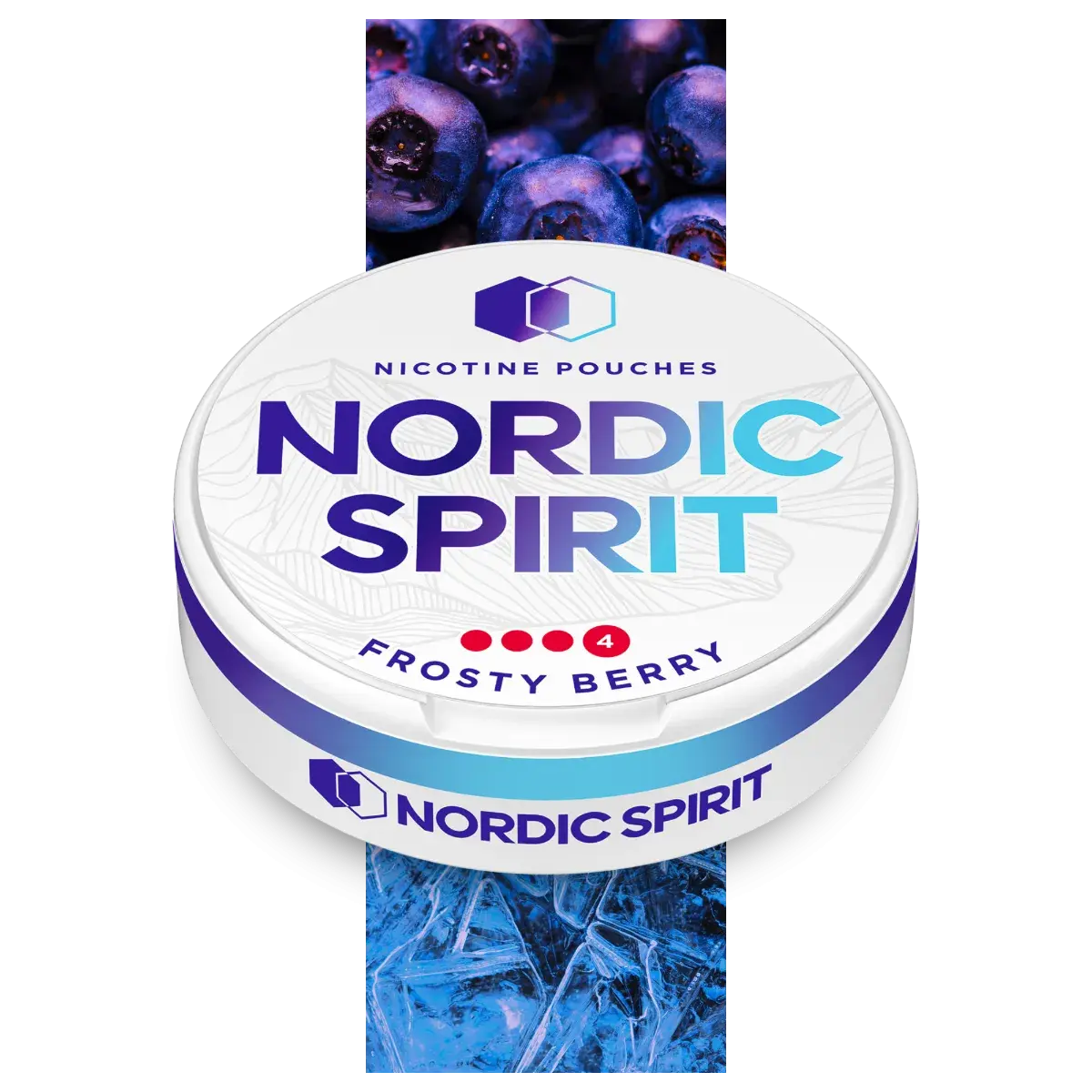 Can of Nordic Spirit Frosty Berry Nicotine pouches in a X-strong strength.