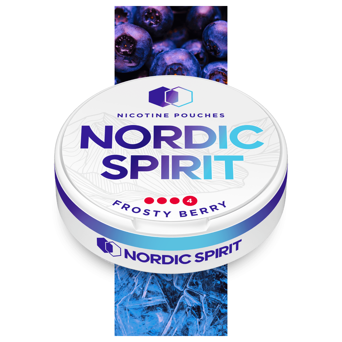 Can of Nordic Spirit Frosty Berry Nicotine pouches in a X-strong strength.