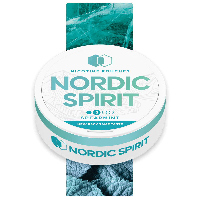 Can of Nordic Spirit Spearmint Nicotine pouches in a regular strength.