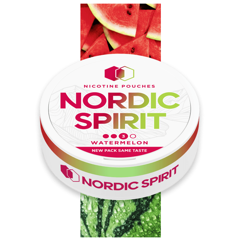 Can of Nordic Spirit Watermelon Nicotine pouches in a strong strength.