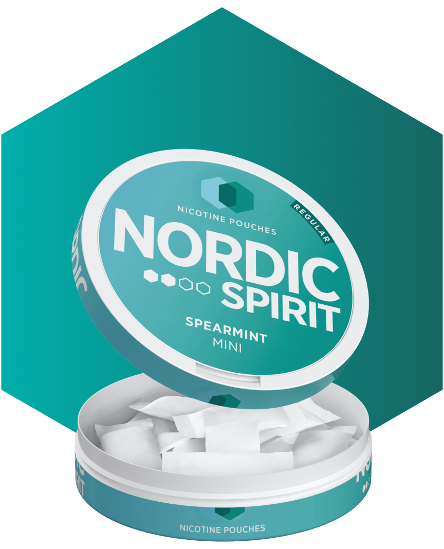 Open can of Nordic Spirit Spearmint Mini showing the nicotine pouches inside.