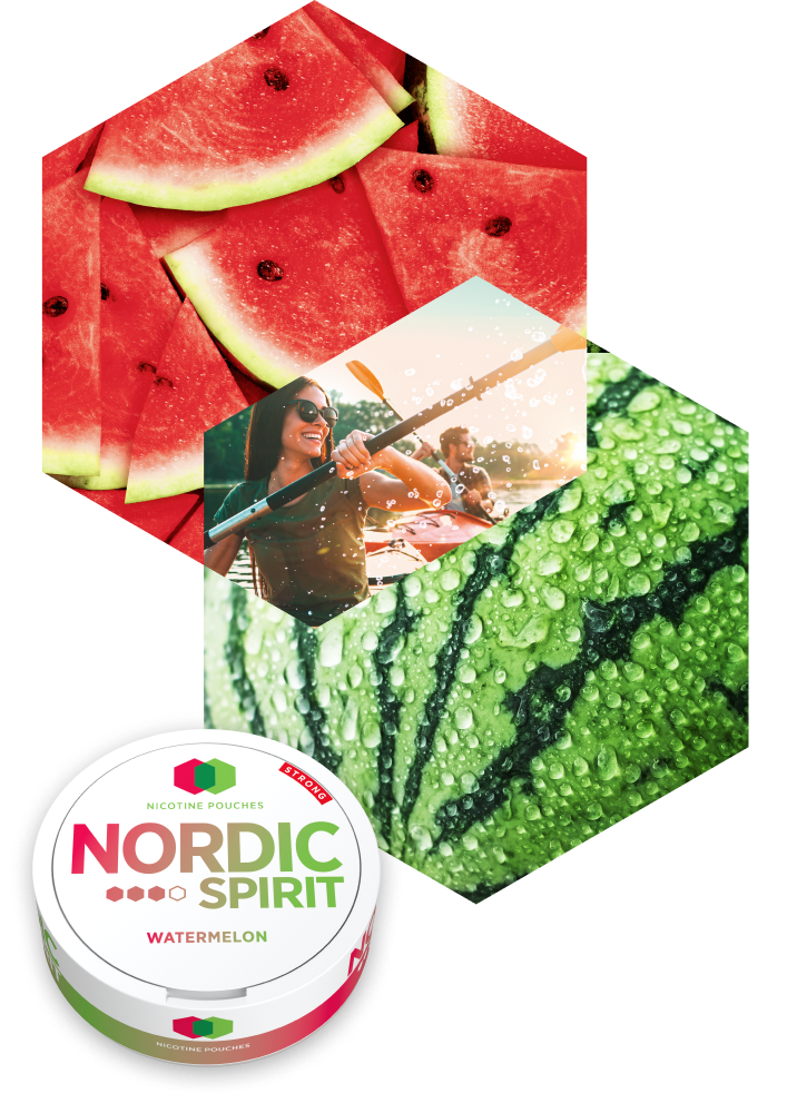 Summer shot of people kayaking, also showing a can of Nordic Spirit Watermelon Flavour.