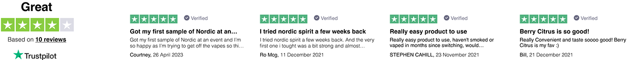 List of four 5/5 rated Trustpilot reviews. Overall rating 4/5 based on 10 reviews.