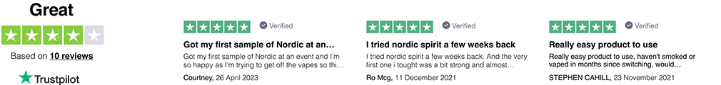List of three 5/5 rated Trustpilot reviews. Overall rating 4/5 based on 10 reviews.