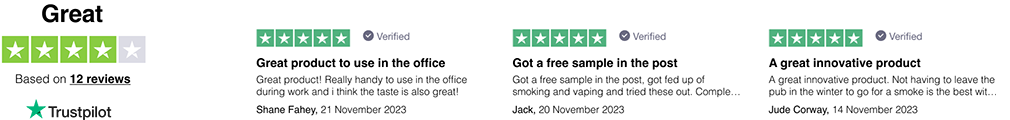 List of three 5/5 rated Trustpilot reviews. Overall rating 4/5 based on 12 reviews.
